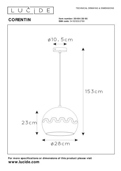 Lucide CORENTIN - Hanglamp Kinderkamer - Ø 28 cm - 1xE27 - Roze - technisch
